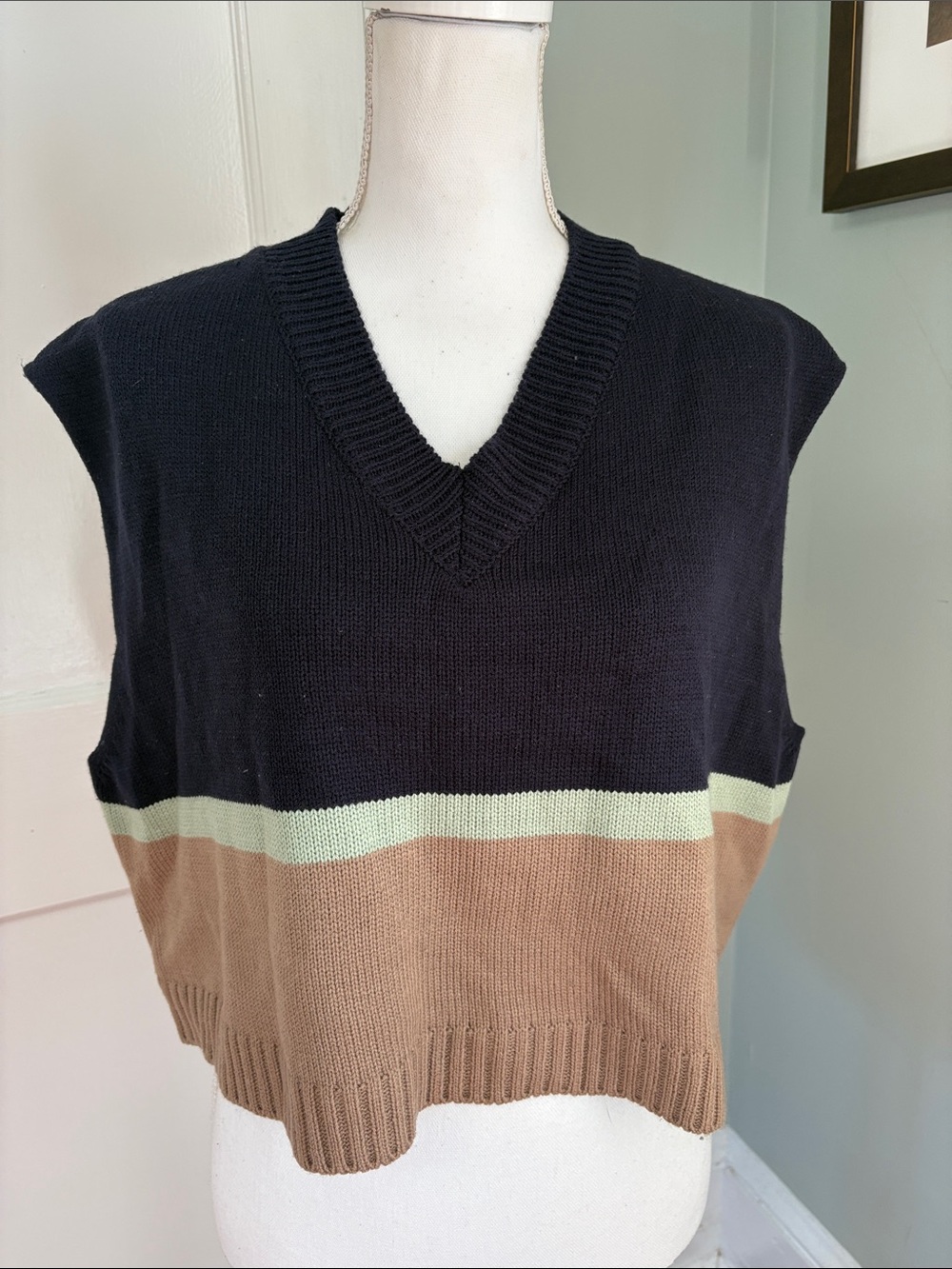 Mymyt Colorblock V-Neck Sleeveless Sweater Vest Cropped Size Large